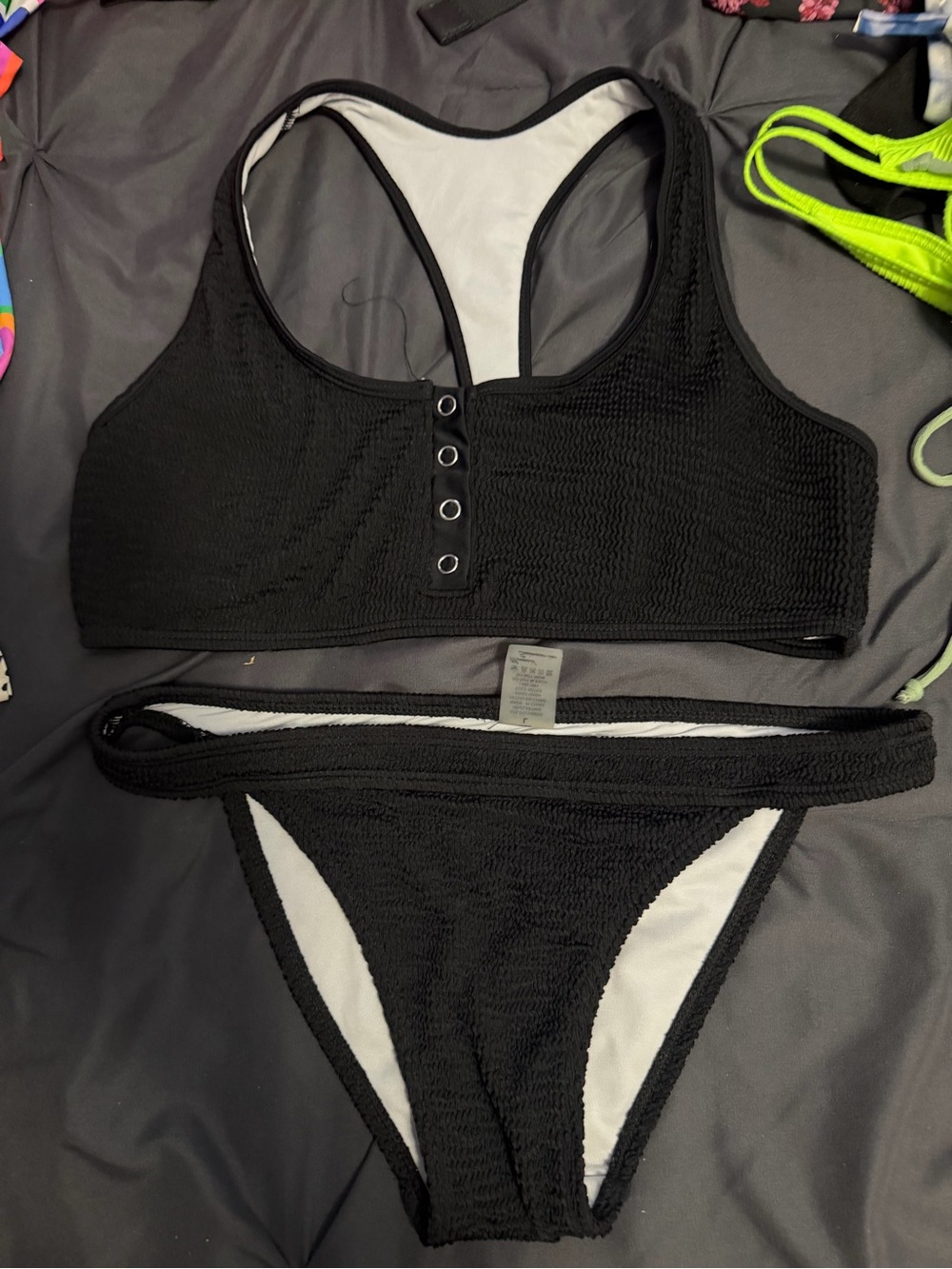 Black Textured Two-Piece Bikini Set
